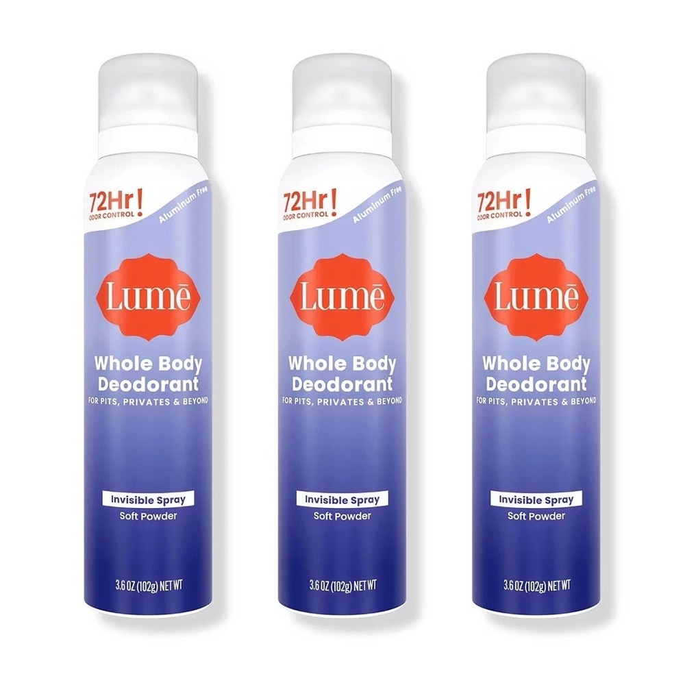 Lume Whole Body Deodorant Invisible Spray Soft Powder 3.6oz 3 Pack Aluminum Free